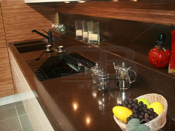 Фото прямой кухонной столешницы из искусственного камня Staron FC 158 Coffee Bean
